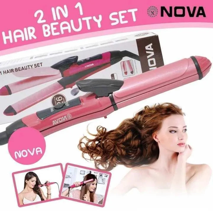 Nova 2-in-1 Hair Straightener & Curler Pink ABS